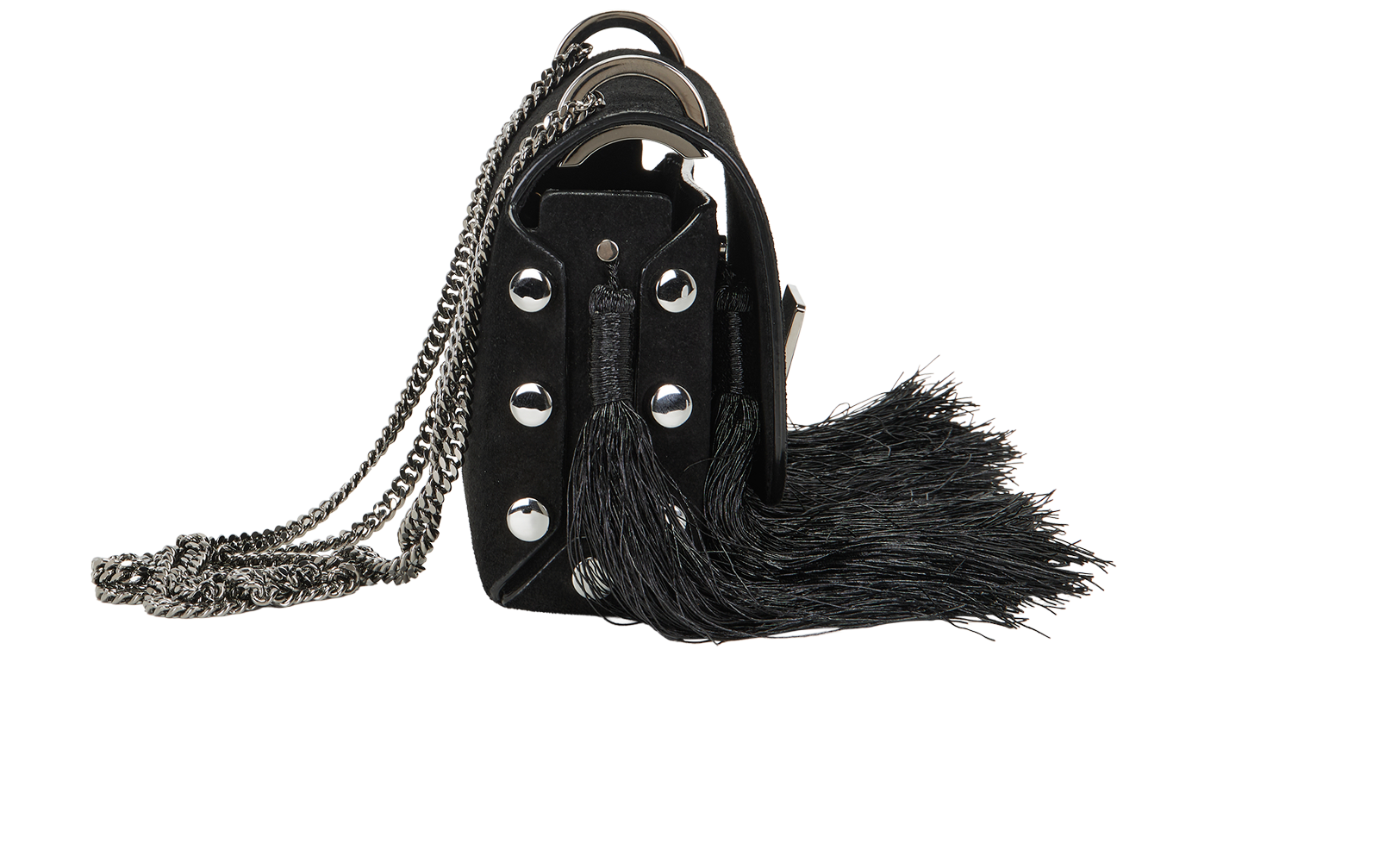 Fringed Lockett, &pound;450, Handbags, Black, Suede, Side view